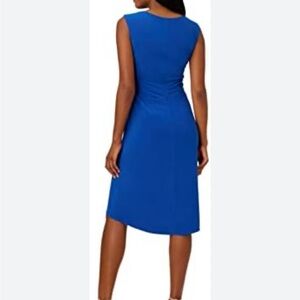 Ronni Nicole Blue Ribbed Sheath Midi Dress Crew Neck Work